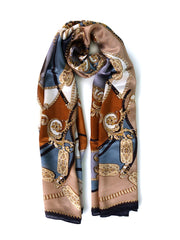 Sciarpa stola verde/beige in pura seta stampata BERENIKE