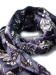 Sciarpa stola grigio scuro in pura seta raso stampata FRANCESCA