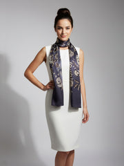 Sciarpa stola grigio scuro in pura seta raso stampata FRANCESCA