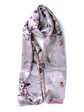 Sciarpa stola beige chiaro in pura seta raso stampata ROMANTIC