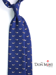 Cravatta blu 3 Pieghe SEGUGIO in lana challis stampata inglese