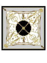 White scarf 90x90cm in GOOD LUCK printed silk