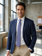 Cravatta 3 pieghe CENERE seta cotone blu