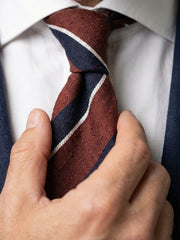 Cravatta 3 pieghe marrone/blu sfoderata in seta shantung BRISEIDE