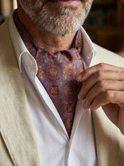 Ascot doppia punta blu avion in seta raso stampata BOTTON