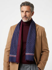 Sciarpa blu navy doppiata in seta\lana stampata MAFFEY