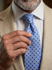 Cravatta 3 Pieghe celeste NUVOLA seta stampata inglese