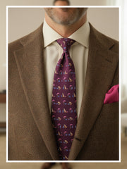 Cravatta vinaccia 3 Pieghe FENICOTTERO in seta stampata