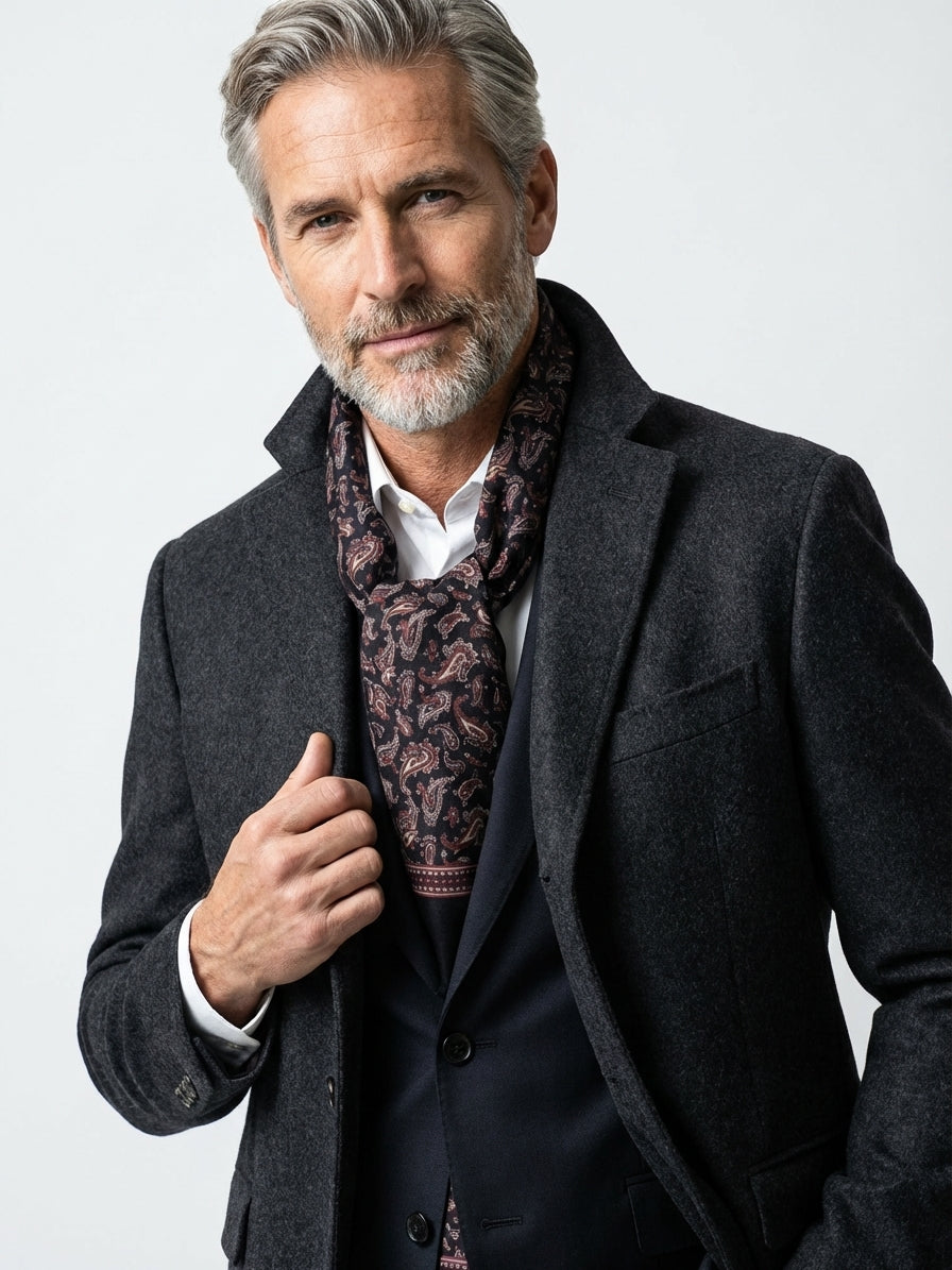 Sciarpa doppiata in seta\lana stampata PRICE nero