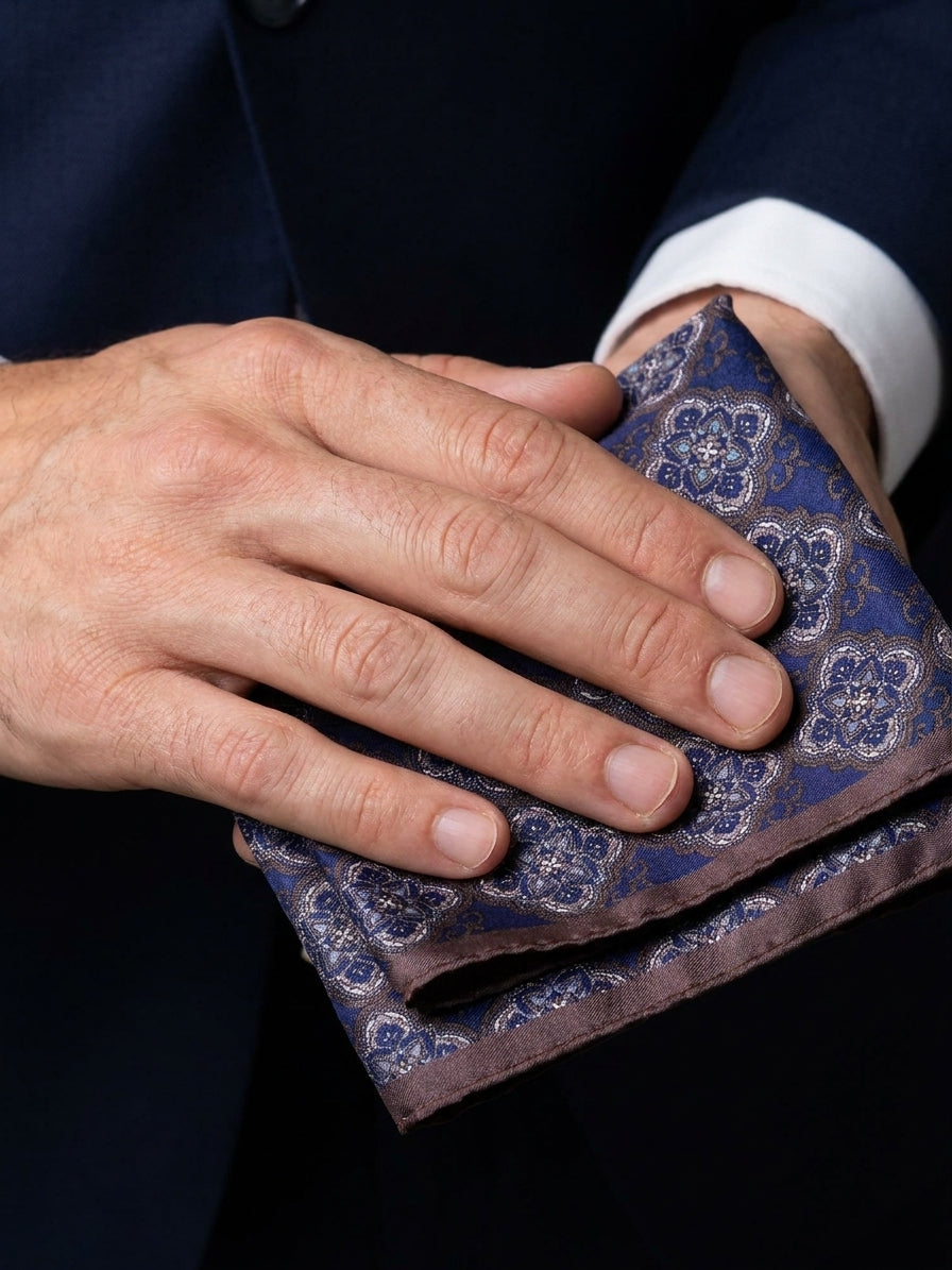 Fazzoletto da taschino in seta stampata CERAMI blu