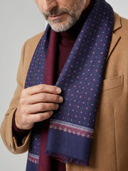 Sciarpa blu navy doppiata in seta\lana stampata MAFFEY