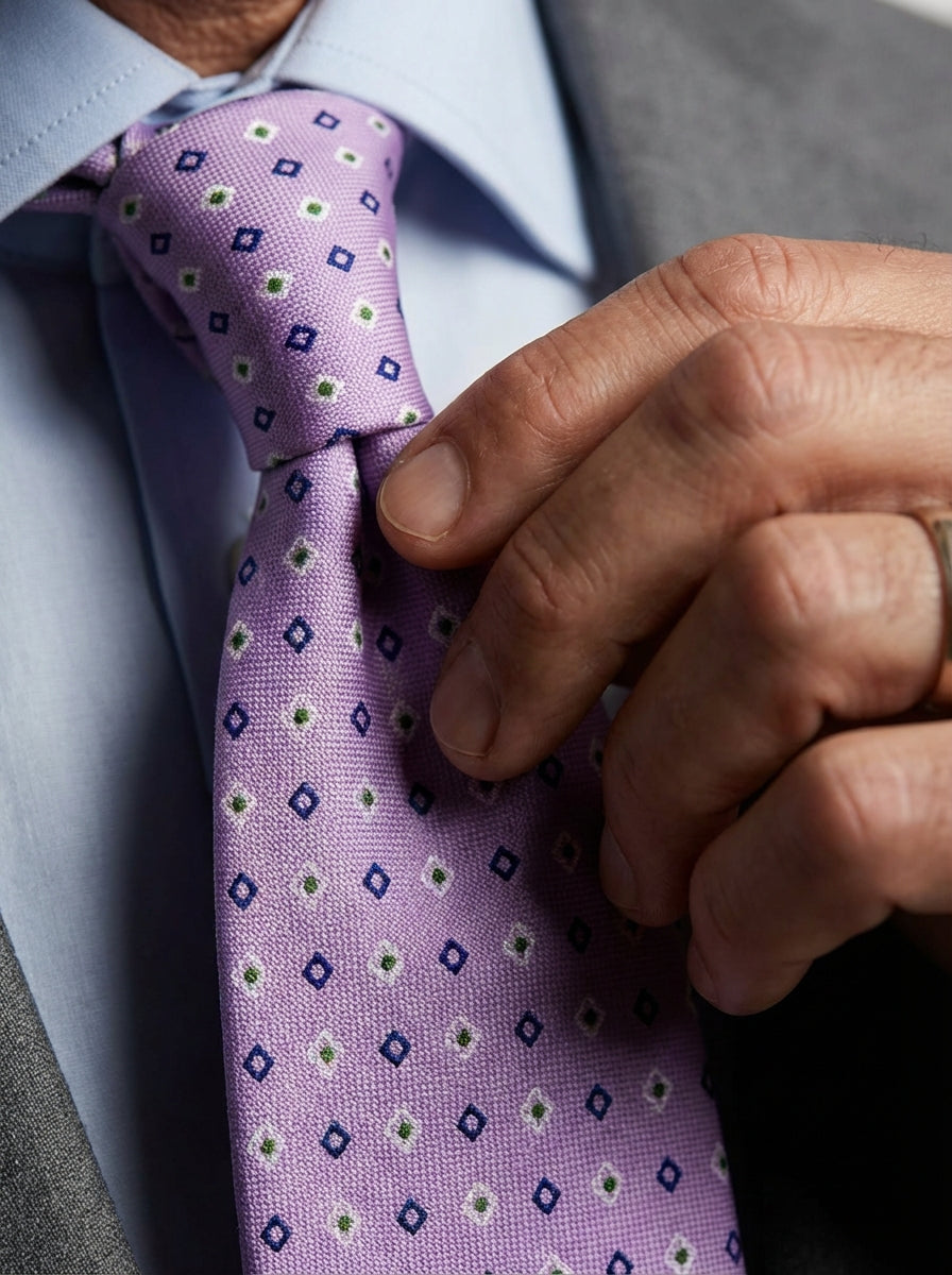 Cravatta 3 pieghe SIGNORIA seta inglese stampata lilla