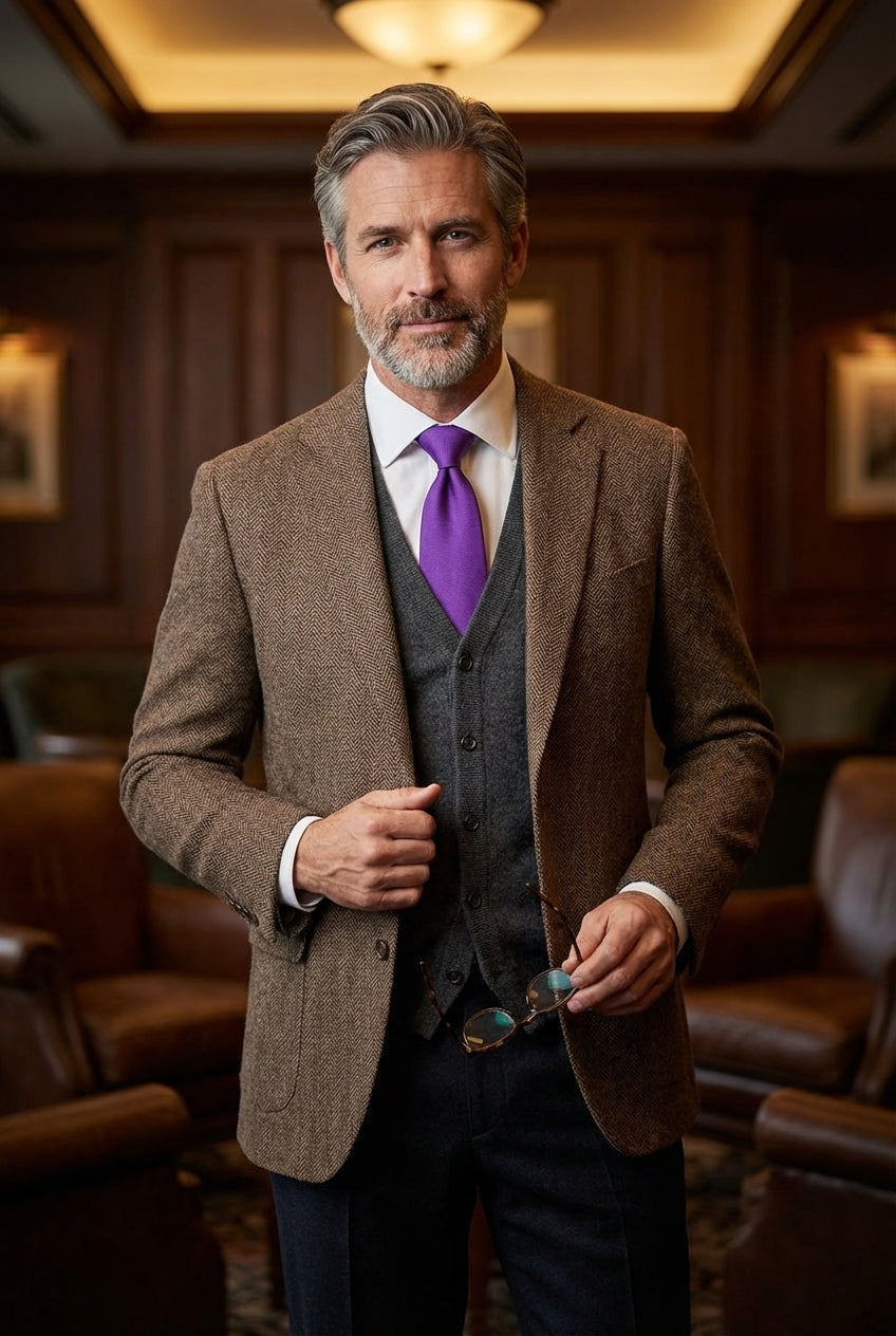 Cravatta 3 Pieghe DACCA in seta inglese stampata Viola