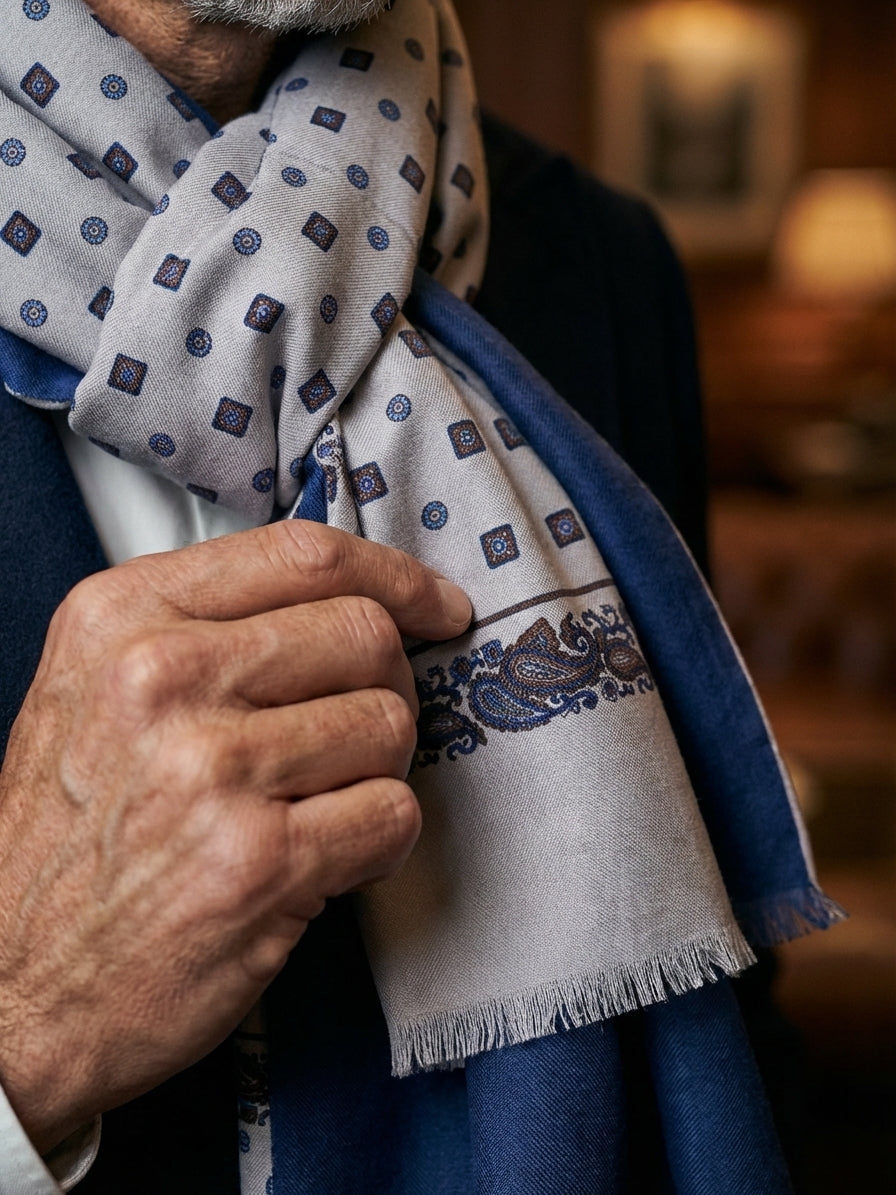 Sciarpa doppiata in seta\lana stampata SPORTY grigio