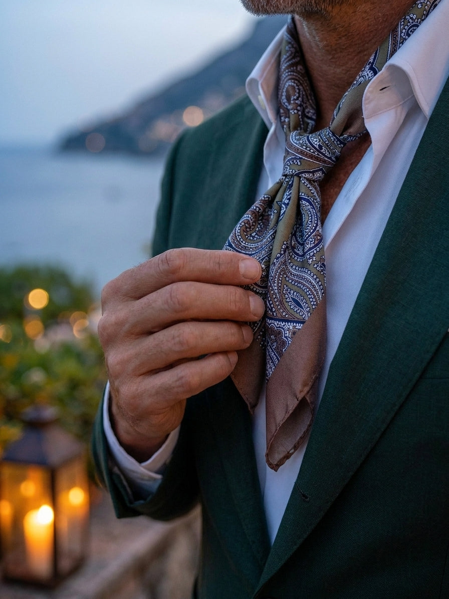 Foulard ARABESQUE verde in seta stampata