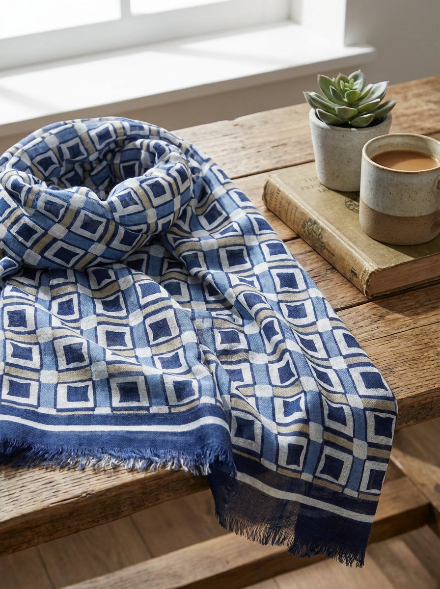 Sciarpa blu avion in cotone PAIGE