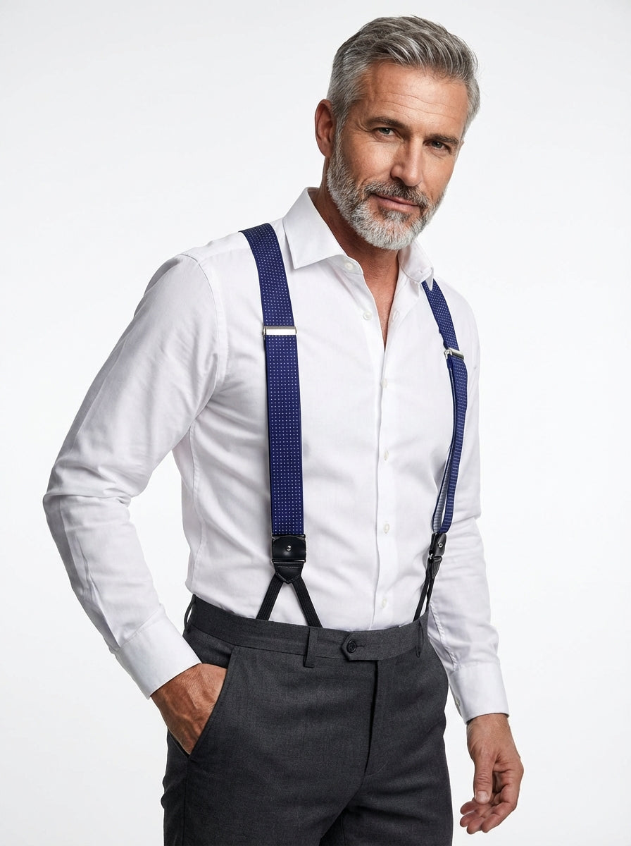 Bretelle in elastico a pois con clip e lacci Blu