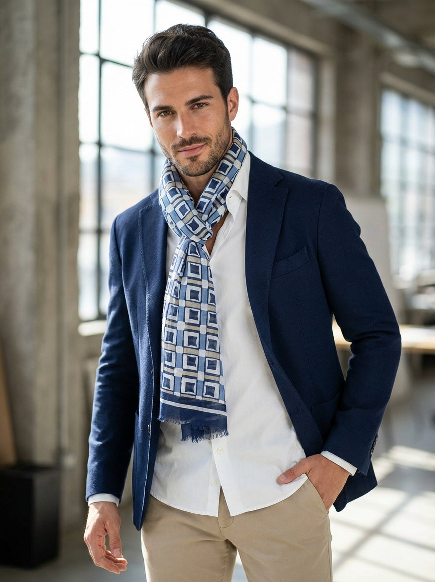 WANYING Sciarpa da uomo autunnale invernale 6% lana lavorata a maglia, sciarpa di lana alla moda per uomo urbano – Diamond Pattern blu scuro e arancione, J08 Diamond Pattern blu scuro e