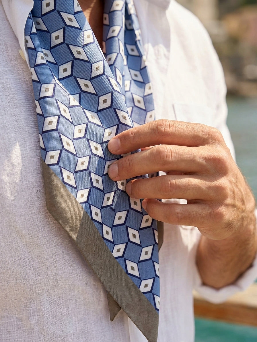 foulard twilly DOUG celeste in seta stampata