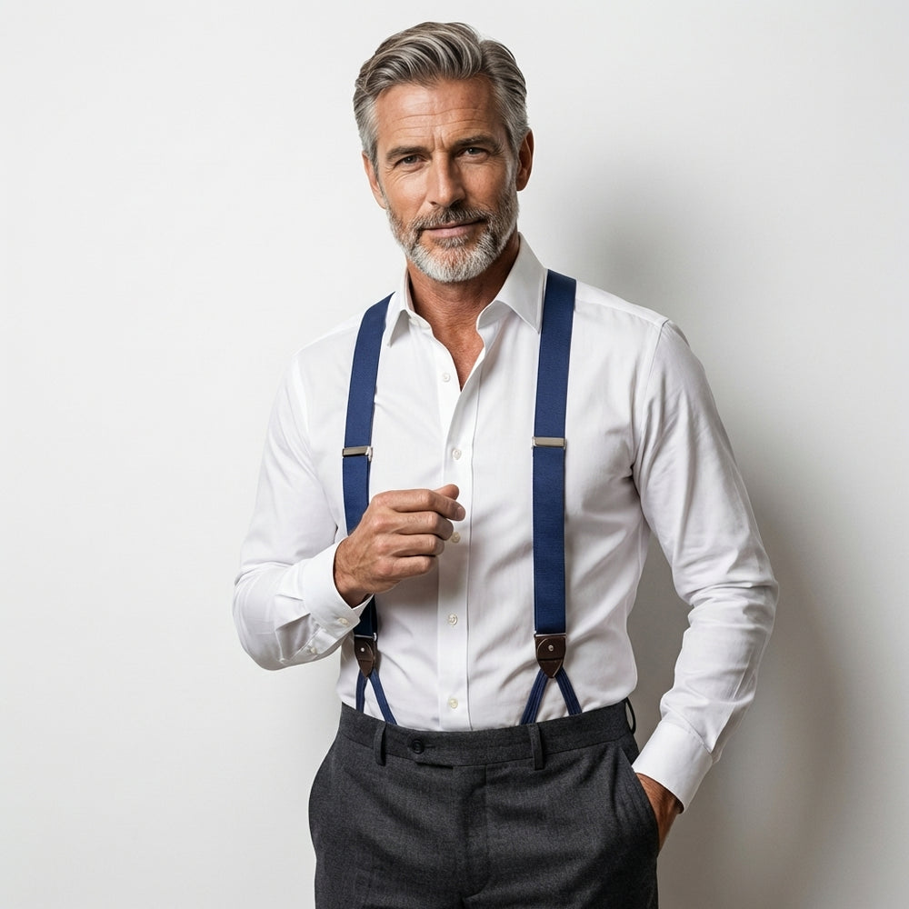 Bretella 100% seta inglese con lacci in tessuto e clip DACCA Blu