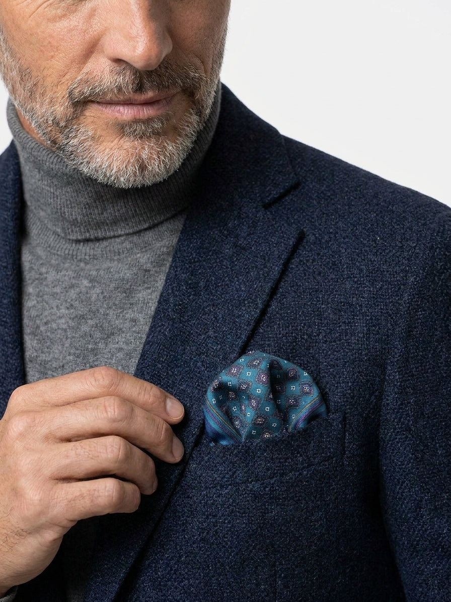 Fazzoletto da taschino ottanio XL in seta twill HAVOCK