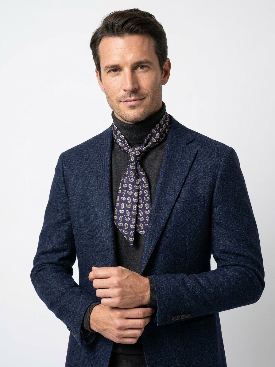 Twilly blu scuro in seta stampata inglese FRANGY