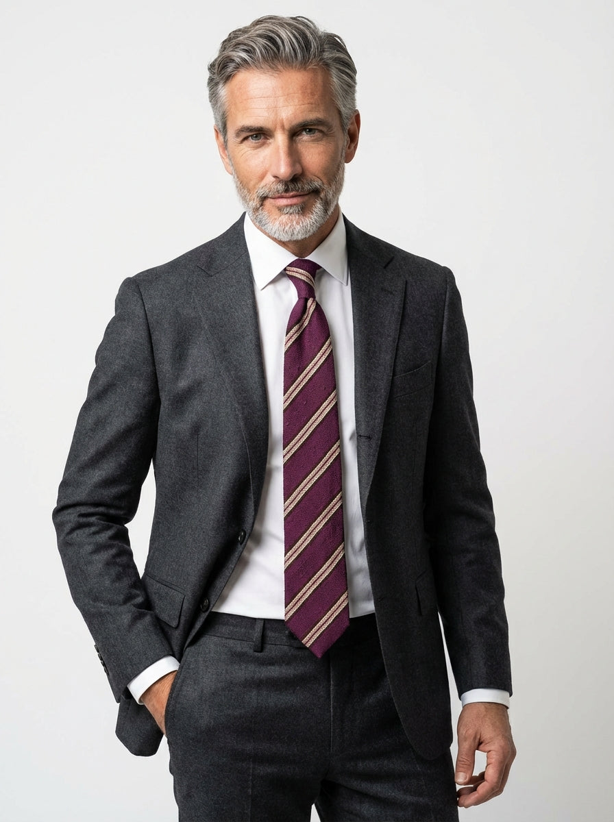 Cravatta 3 pieghe sfoderata GRANTA in pura seta shantung wine