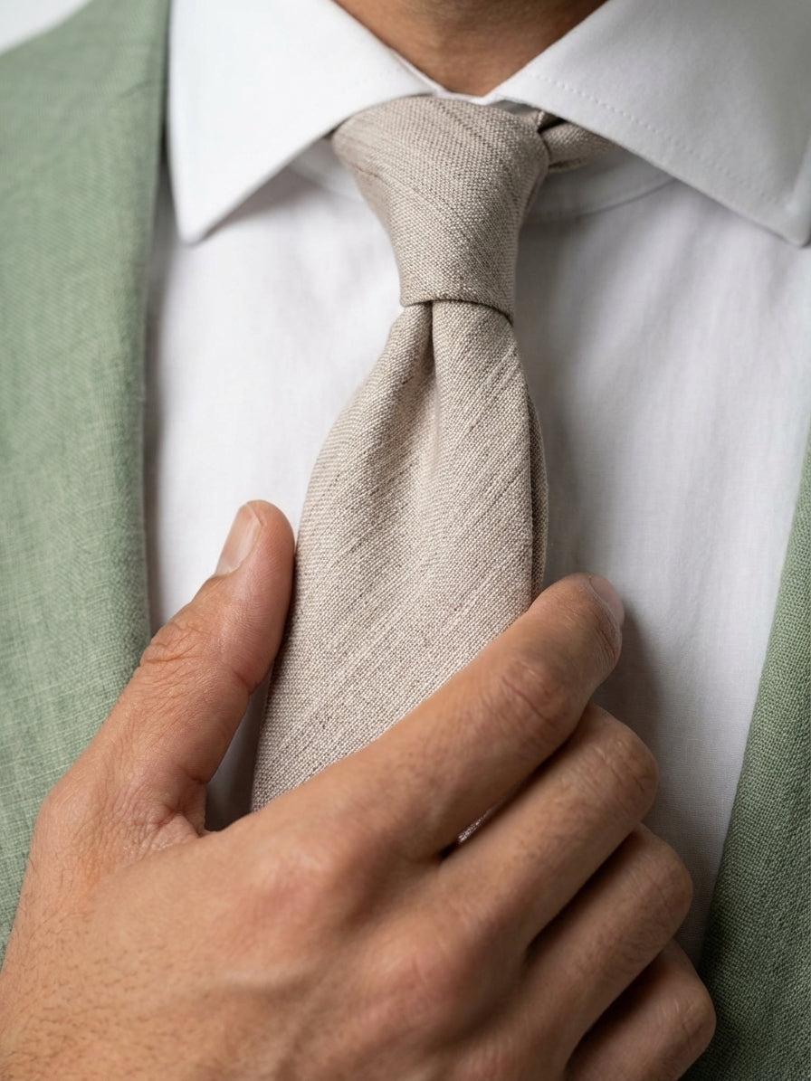 Cravatta 3 pieghe POTTS seta\lino beige