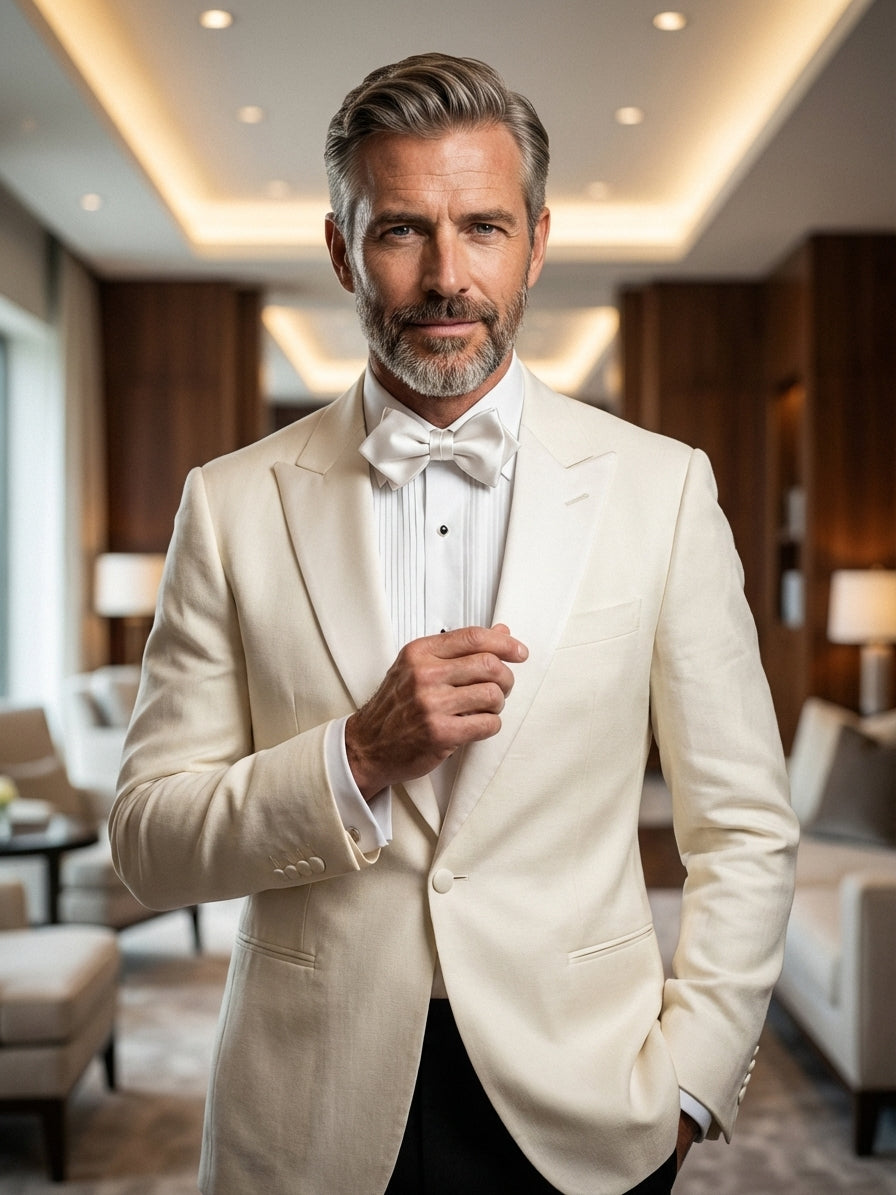 Papillon alto bianco a punta già annodato AMANTEA in seta raso