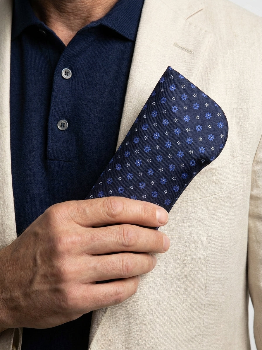 Portaocchiali blu navy NUMBER in seta stampata inglese