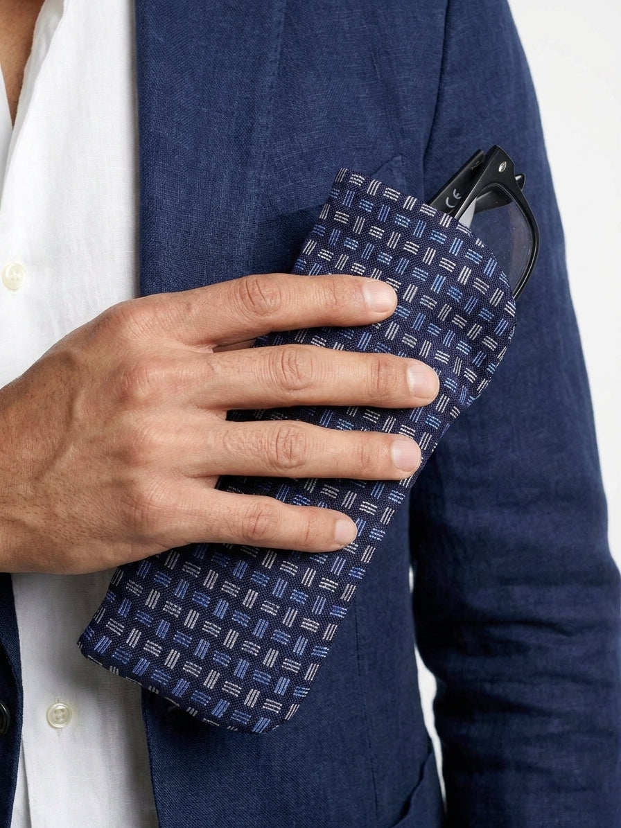 Portaocchiali blu CARLOS in seta tessuta