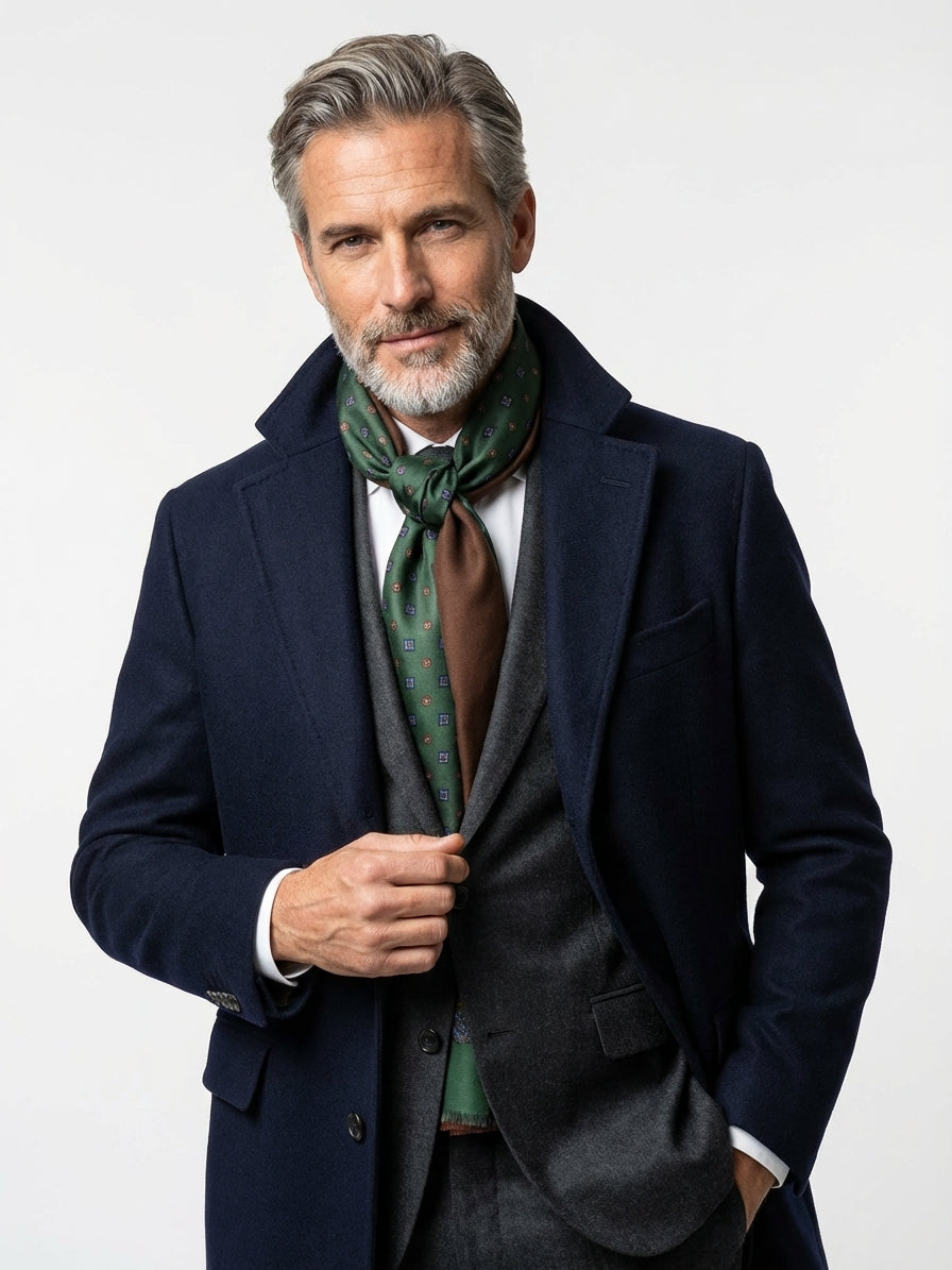 Sciarpa doppiata in seta\lana stampata SPORTY verde