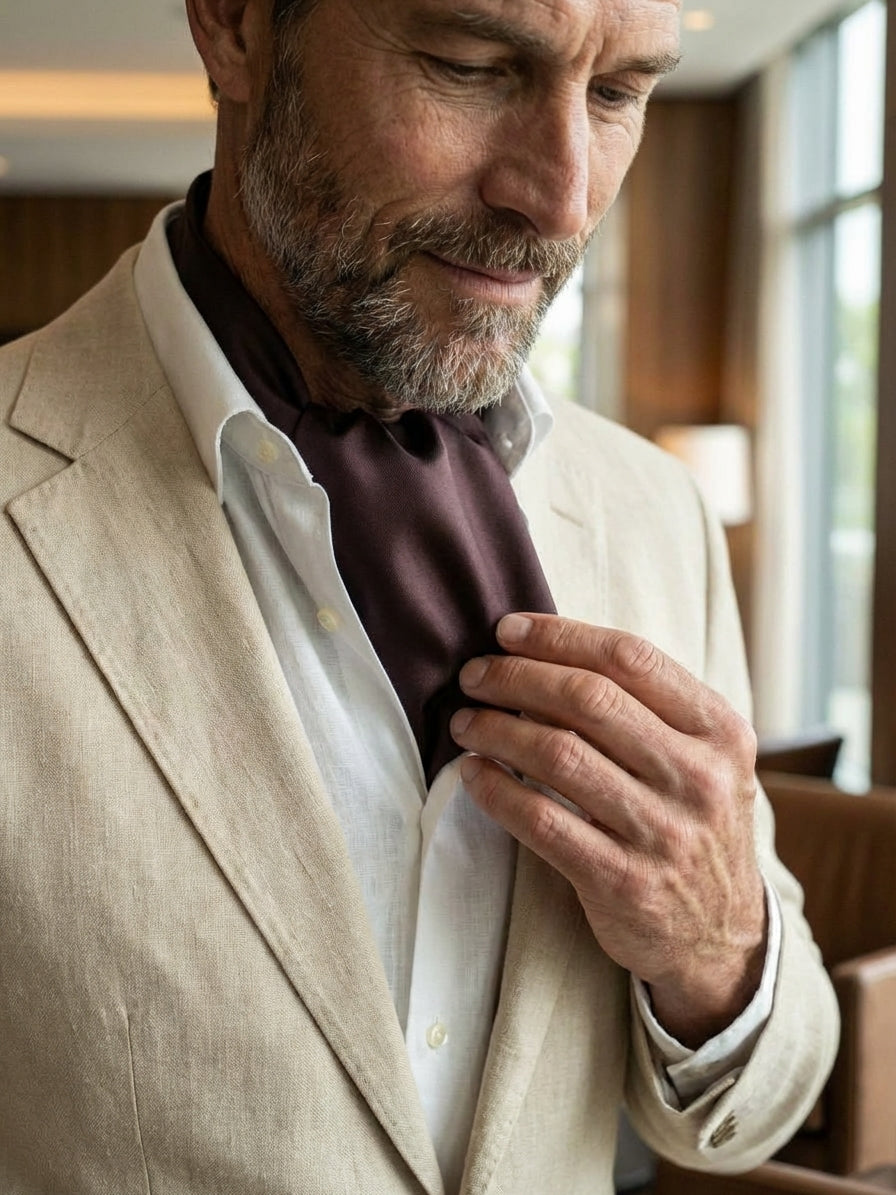 Ascot uomo CALISTA 100% SETA TWILL Marrone Scuro
