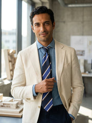 Cravatta 3 pieghe sfoderata blu scuro in seta bourette LORETTA