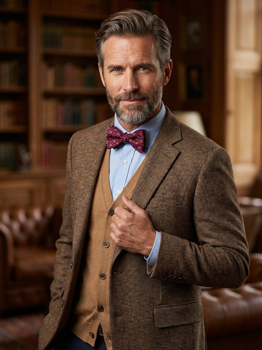 Papillon da annodare SIMONE in seta inglese stampata vinaccia