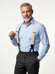 Bretella a Y in elastico con lacci clip e componenti in pelle nera ELASTIC Avorio