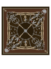Foulard marrone 90x90cm in seta stampata GOOD LUCK