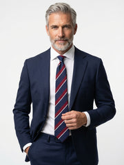 Cravatta 3 pieghe sfoderata blu/rosso in pura seta shantung BRISEIDE