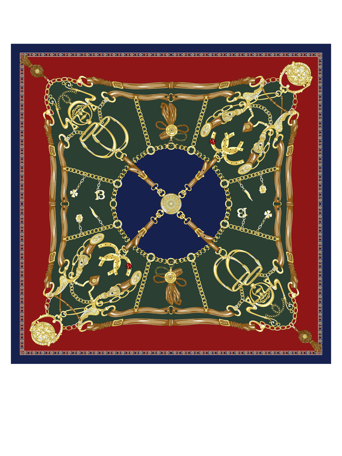 Foulard verde 90x90cm in seta stampata GOOD LUCK