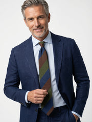 Cravatta 3 pieghe sfoderata verde/blu/marrone in seta shantung TRIGA