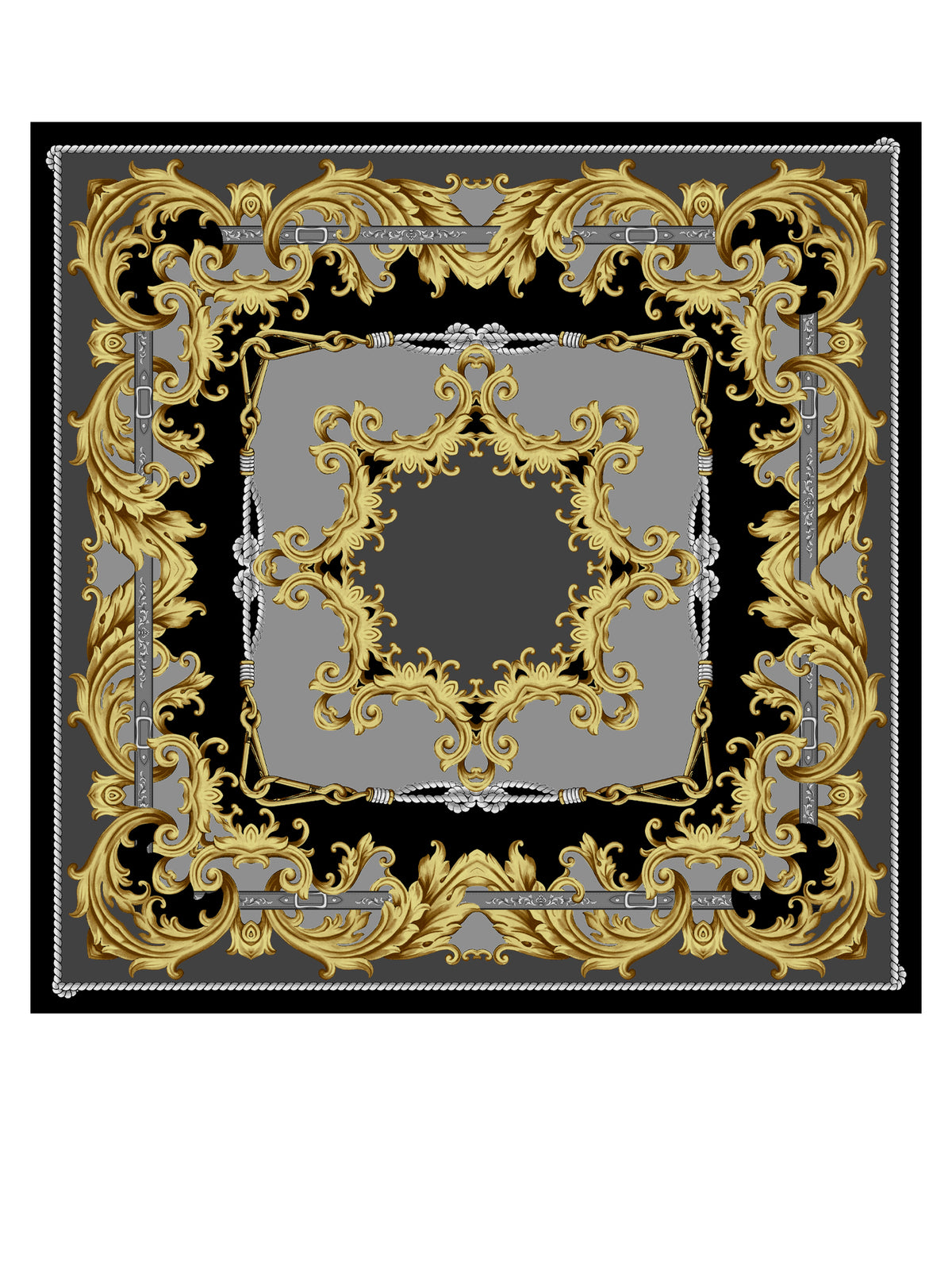 Foulard nero 90x90cm in seta stampata PAINTING