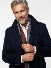 Sciarpa doppiata in seta\lana stampata TIDE blu