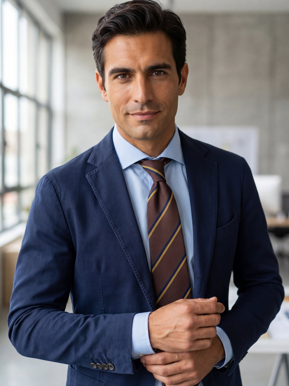 Cravatta 3 pieghe KENT in seta jacquard marrone