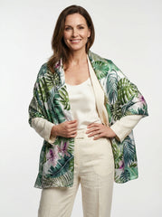 Stola in pura seta raso stampato Verde PALME