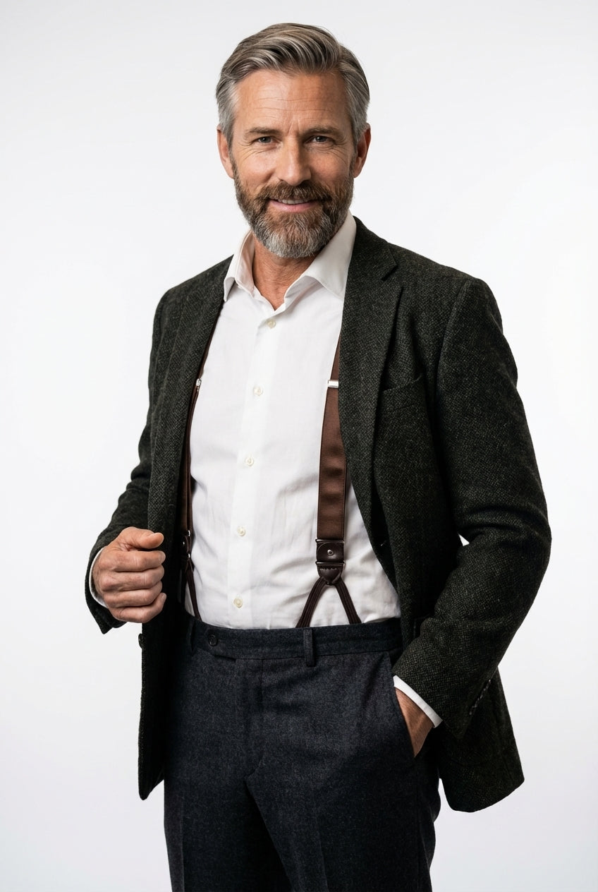 Bretella 100% seta inglese con lacci in tessuto e clip DACCA Marrone