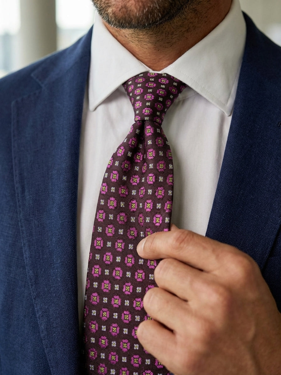 Cravatta 3 pieghe STACEY in seta tessuta marrone