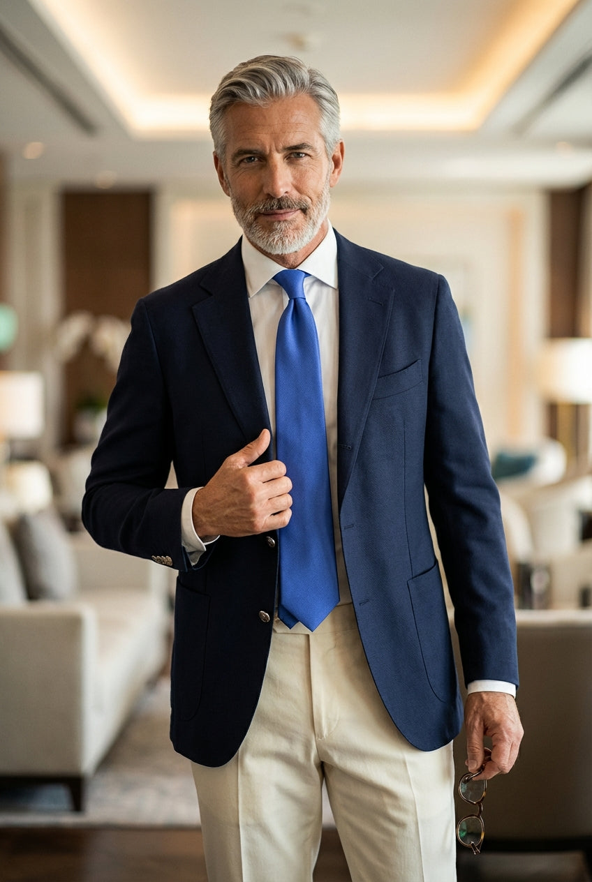 Cravatta Blu Avion 7 Pieghe DACCA in seta inglese stampata