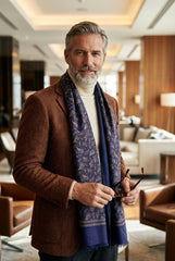 Sciarpa doppiata in seta\lana stampata PRICE blu