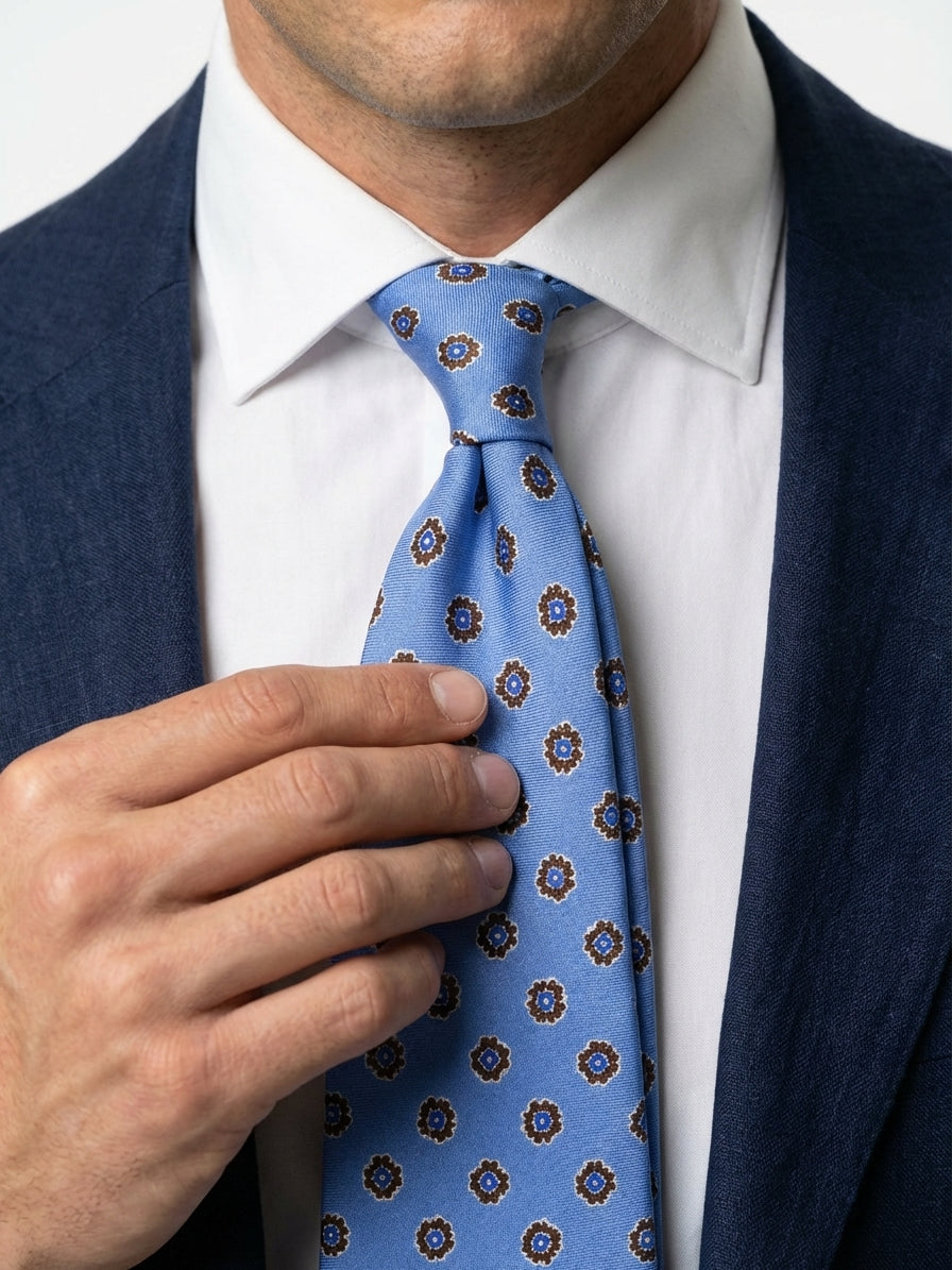 Cravatta 3 pieghe sfoderata LEX seta\lino celeste