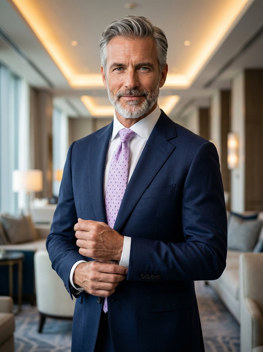 Cravatta 3 pieghe SIGNORIA seta inglese stampata lilla